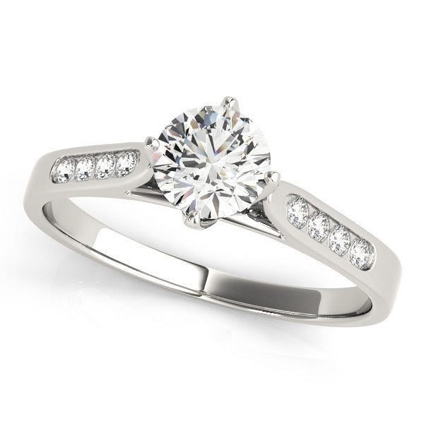 14K White Gold Round Brilliant Engagement Ring With Channel Diamond Accents (1.10ctw)