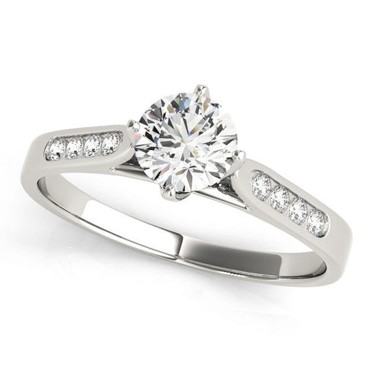 14K White Gold Round Brilliant Engagement Ring With Channel Diamond Accents (1.10ctw)