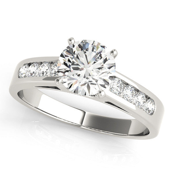 14K White Gold Round Brilliant Engagement Ring With Channel Set Accent Diamonds (1.25ctw)