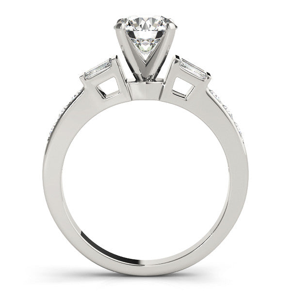 14K White Gold Round Brilliant Diamond Baguette Basket Engagement Ring With Channel Set Accents (1.33ctw)