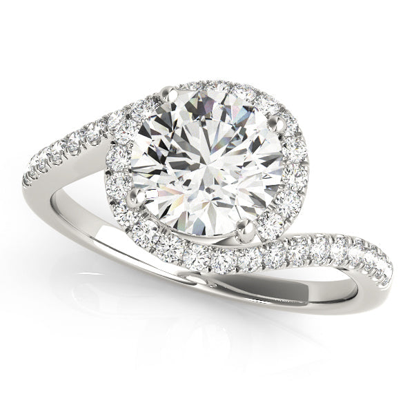 14K White Gold Round Brilliant Diamond Pave Halo Swirl Engagement Ring (1.25ctw) 