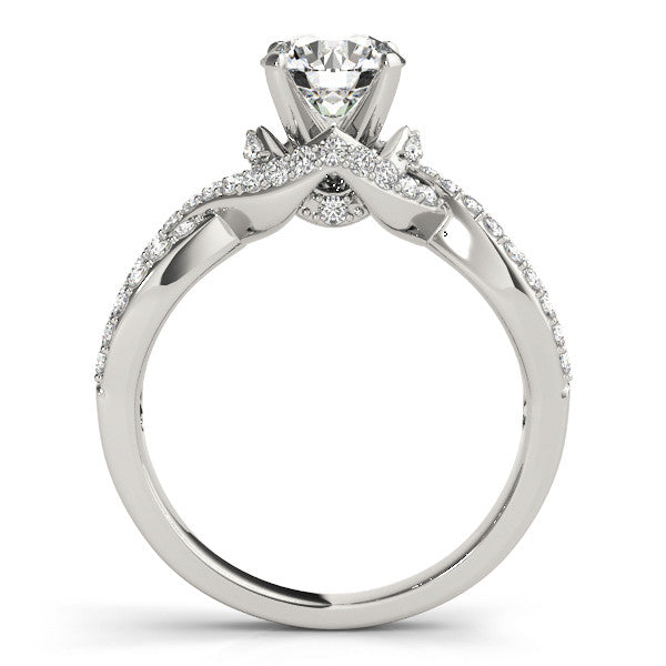 14K White Gold Round Brilliant Diamond Twist Engagement Ring With Pave Accents (1.38ctw)
