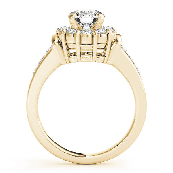 14K Yellow Gold Round Brilliant Diamond Halo Engagement Ring With Channel Set Accents (1.75ctw)