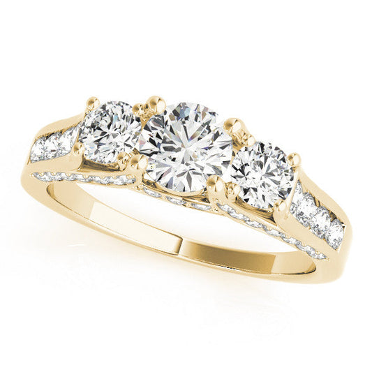 14K Yellow Gold Round Brilliant Diamond Three Stone Engagement Ring With Channel Set Accents (1.38ctw)