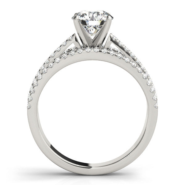 14K White Gold Round Brilliant Diamond Triple Split Shank Engagement Ring With Pave Accents (1.38ctw)