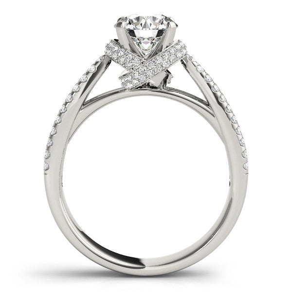 14K White Gold Round Brilliant Diamond Tapered Knot Engagement Ring With Pave Accents (1.50ctw)