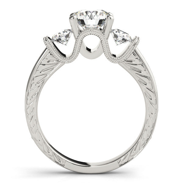 14K White Gold Round Brilliant Diamond Floating Three Stone Engagement Ring With Pave Accents (1.50ctw)