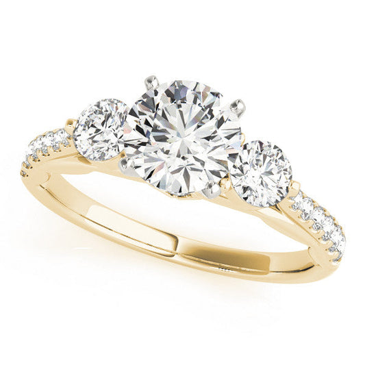 14K Yellow Gold Round Brilliant Diamond Three Stone Engagement Ring With Pave Accents (1.63ctw)