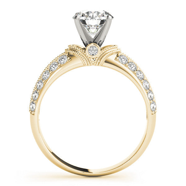 14K Yellow Gold Round Brilliant Diamond Antique Engagement Ring With Pave Accents (1.50ctw)