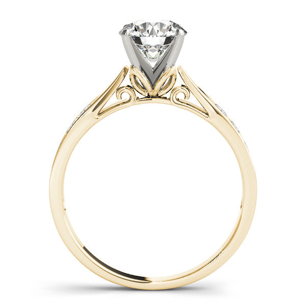 14K Yellow Gold Round Brilliant Diamond Petal Basket Engagement Ring With Pave Accents (1.25ctw)