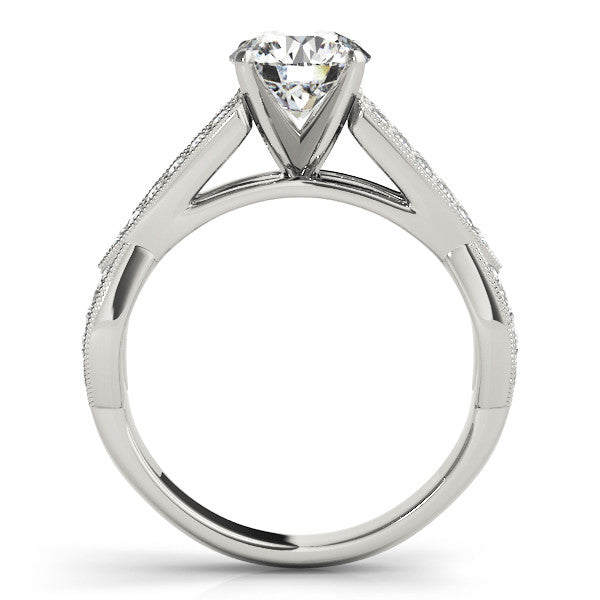 14K White Gold Round Brilliant Diamond Twisted Split Shank Engagement Ring With Beaded Channel Accents (1.33ctw)