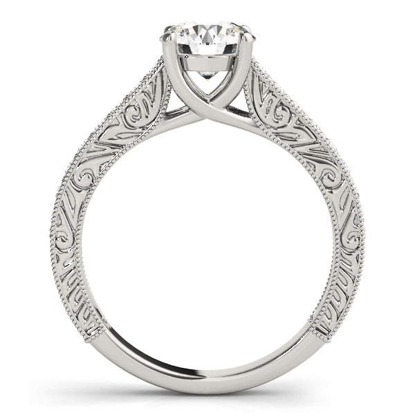 14K White Gold Round Brilliant Diamond Engagement With Beaded Channel Set Diamond Accents (1.25ctw) 