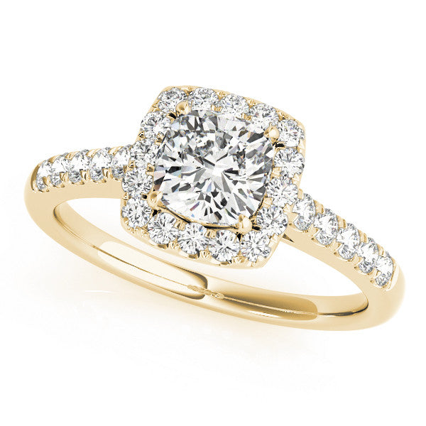 14K Yellow Gold Cushion Cut Diamond Halo Engagement Ring With Pave Accents (1.33ctw)