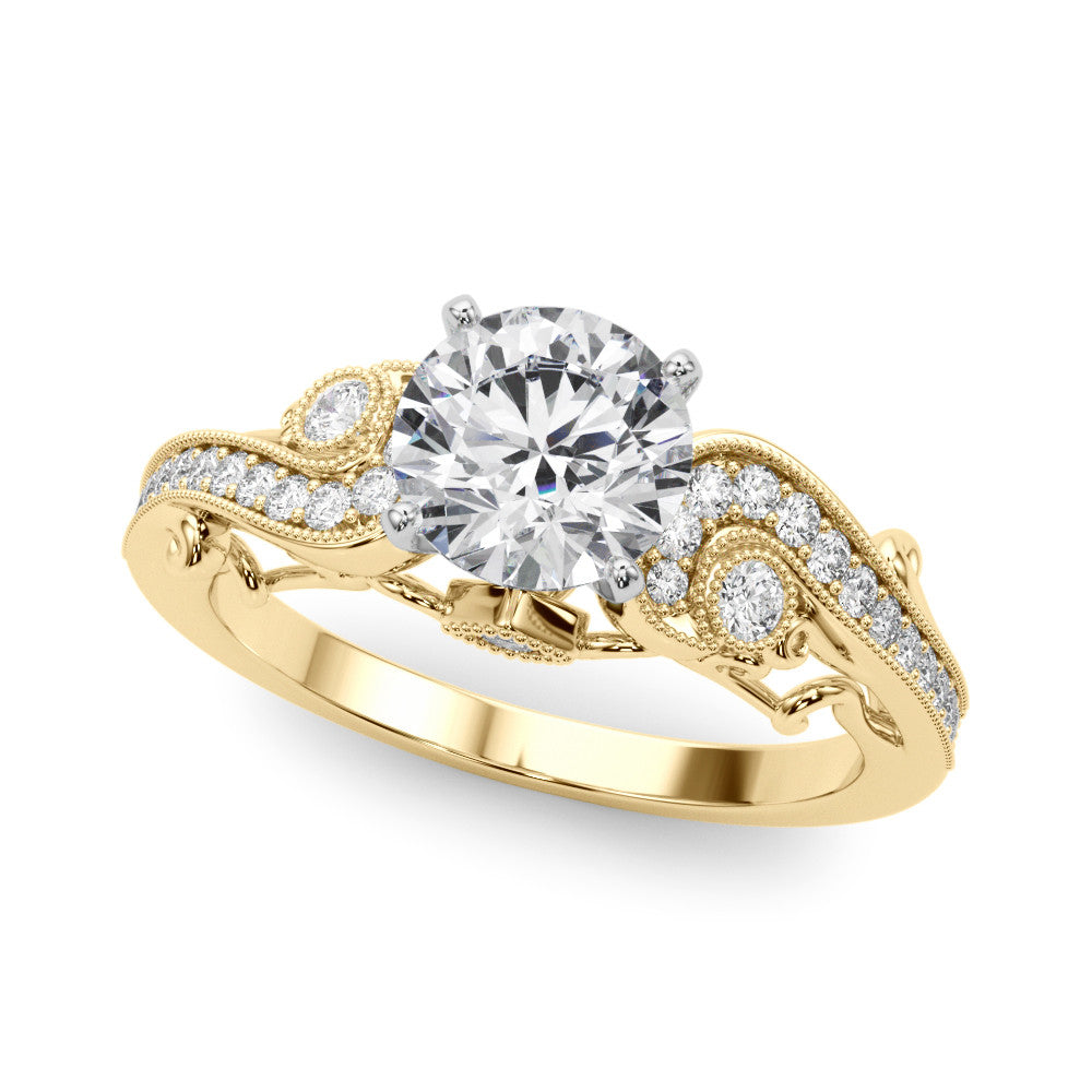 14K Yellow Gold Round Brilliant Diamond Antique Engagement Ring With Beaded Channel Set Accents (1.20ctw)