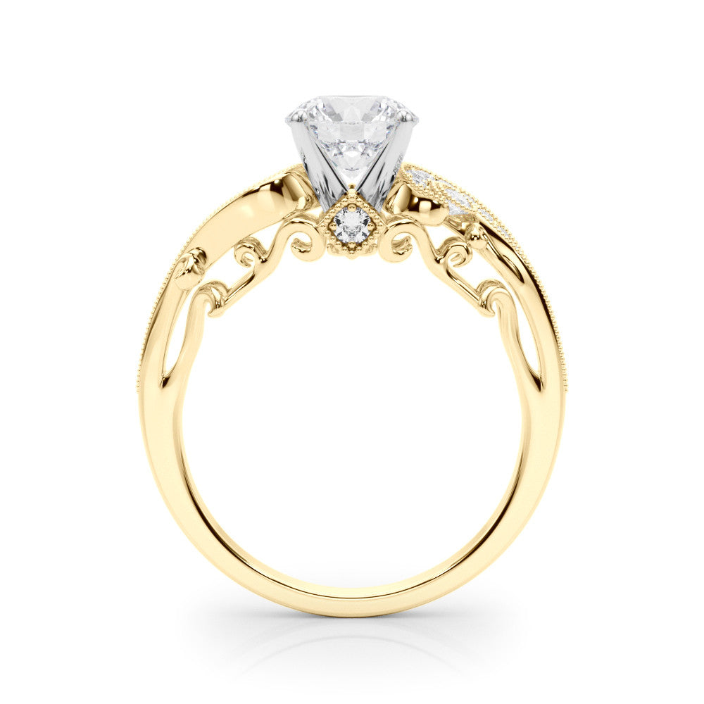 14K Yellow Gold Round Brilliant Diamond Antique Engagement Ring With Beaded Channel Set Accents (1.20ctw)