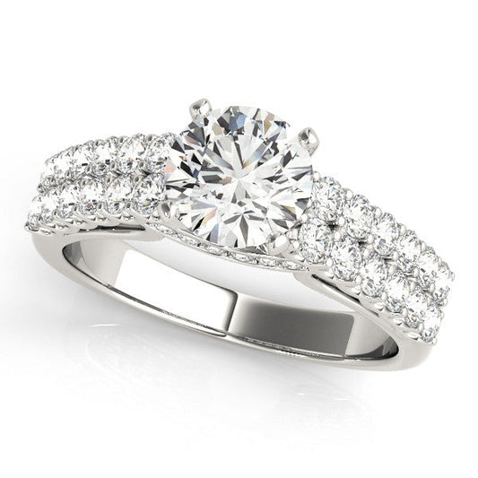 14K White Gold Round Brilliant Diamond Engagement Ring With Pave Accents (1.50ctw)
