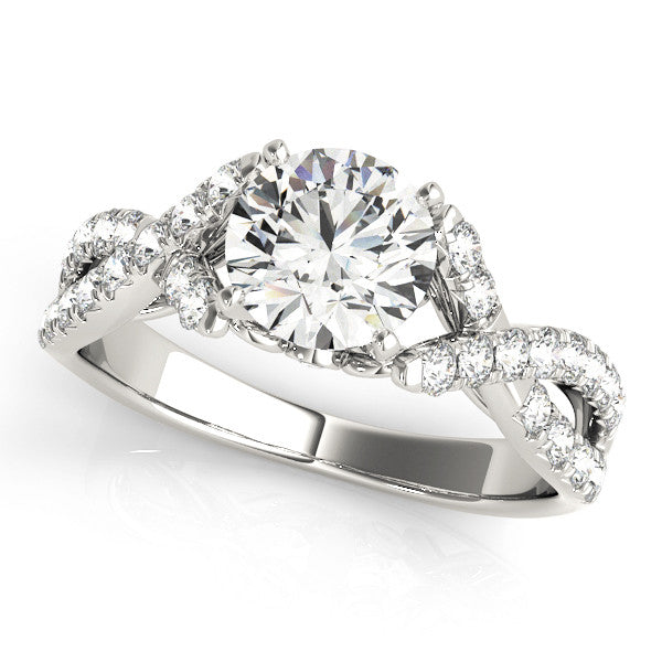 14K White Gold Round Brilliant Diamond Twisted Split Shank Engagement Ring With Pave Accents (1.50ctw)