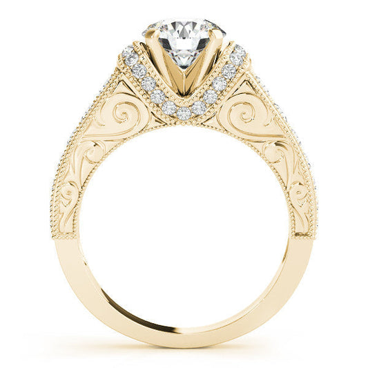 14K Yellow Gold Round Brilliant Diamond Antique Engagement Ring With Beaded Channel Accents (1.38ctw)
