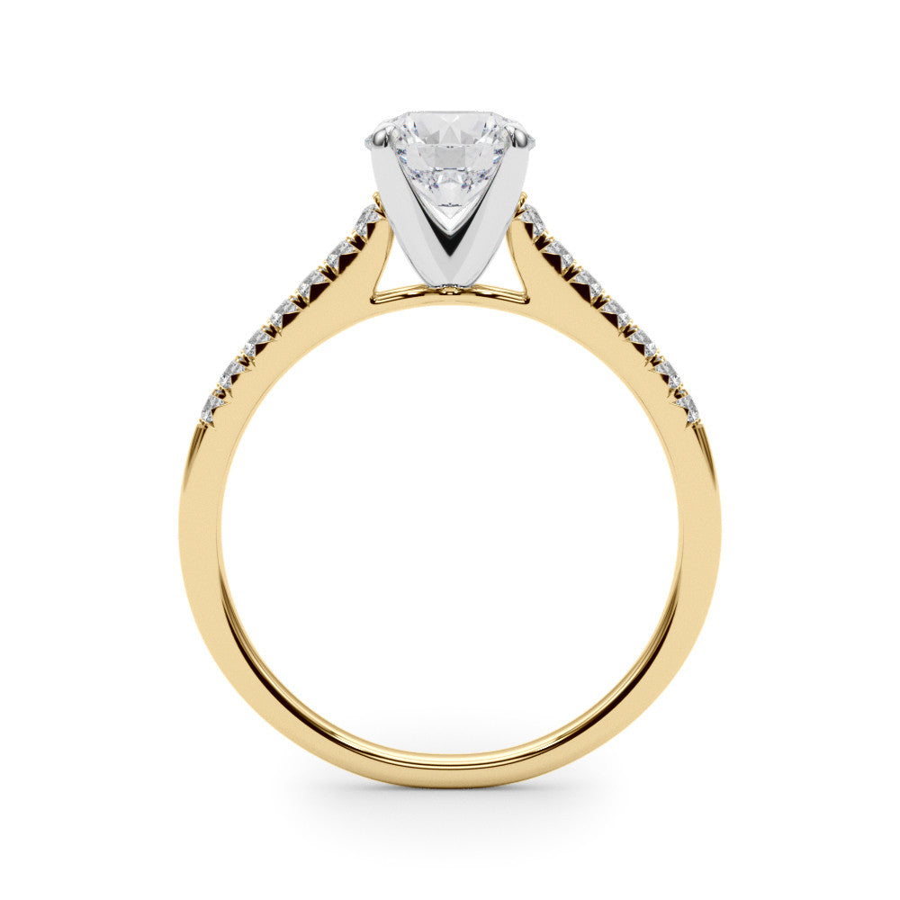 14K Yellow Gold Round Brilliant Diamond Cathedral Engagement Ring With Pave Accent Diamonds (1.10ctw) 