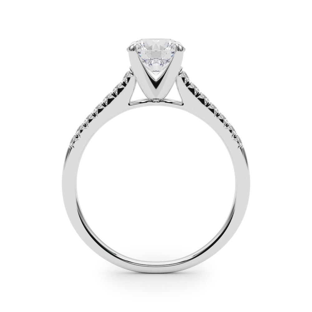 14K White Gold Round Brilliant Diamond Cathedral Engagement Ring With Pave Accent Diamonds (1.10ctw) 