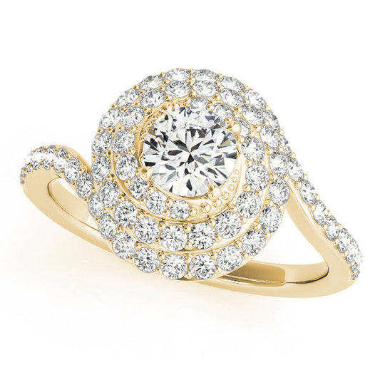 14K Yellow Gold Round Brilliant Diamond Bypass Halo Spiral Engagement Ring With Pave Accents (1.75ctw)