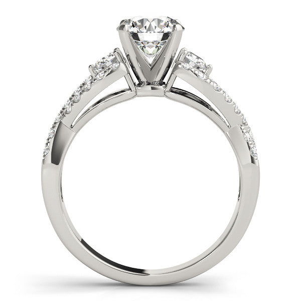 14K White Gold Round Brilliant Diamond Three Stone Twist Engagement Ring With Beaded Channel Set Accents (1.38ctw)