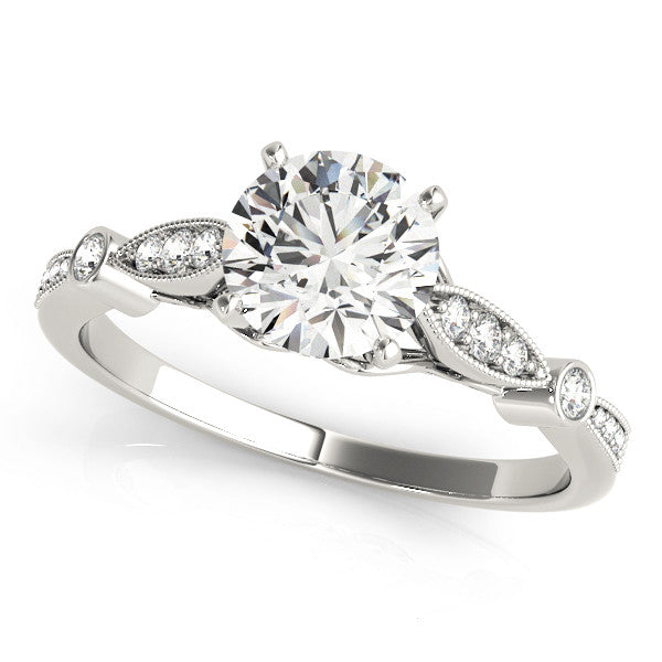 14K White Gold Lab-Grown Round Brilliant Diamond Vintage Inspired Engagement Ring