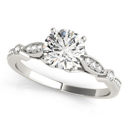 14K White Gold Lab-Grown Round Brilliant Diamond Vintage Inspired Engagement Ring