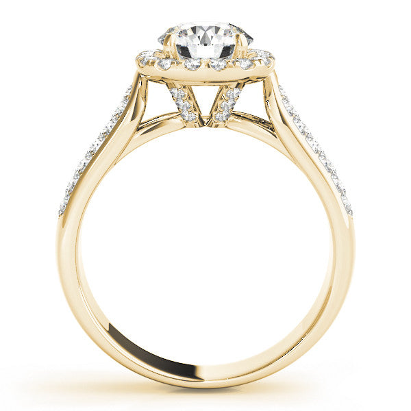 14K Yellow Gold Round Brilliant Diamond Cushion Halo Engagement Ring With Micro Pave Accents (1.75ctw)