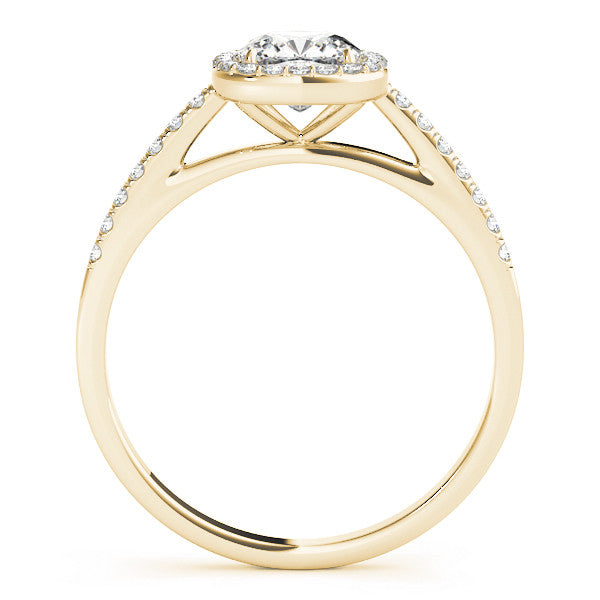 14K Yellow Gold Cushion Cut Diamond Halo Cathedral Engagement Ring With Pave Accent Diamonds (1.20ctw) 