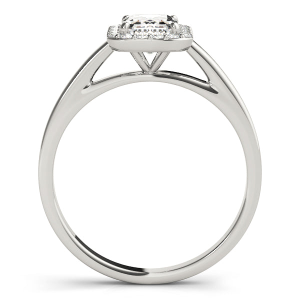 14K White Gold Emerald Cut Diamond Halo Cathedral Style Engagement Ring (1.15ctw) 