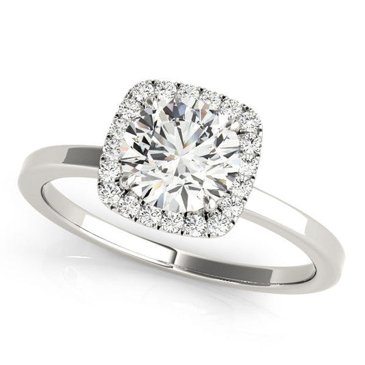 14K White Gold Lab-Grown Round Brilliant Cushion Halo Engagement Ring - Options Available