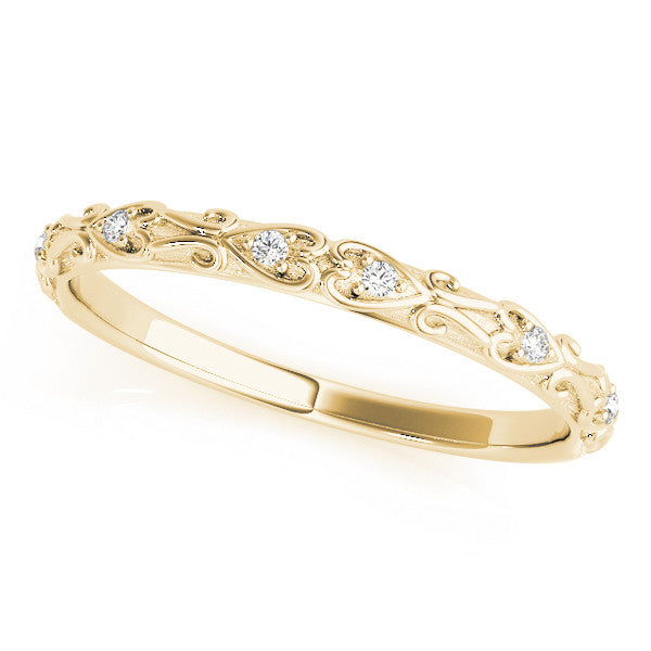 14K Yellow Gold Round Diamond And Filigree Wedding Ring (.06ctw) 