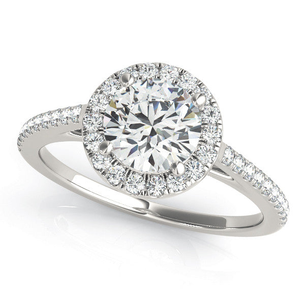 14K White Gold Lab-Grown Round Brilliant Diamond Halo Engagement Ring 