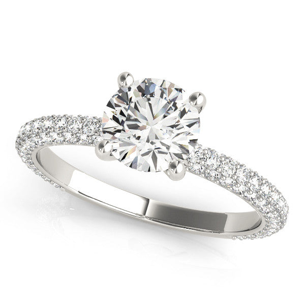 14K White Gold Lab-Grown Round Brilliant Diamond Engagement Ring With Three Sided Micropave