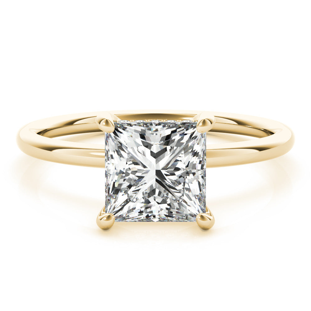 14K Yellow Lab-Grown Princess Cut Diamond Solitaire With Hidden Halo - Options Available