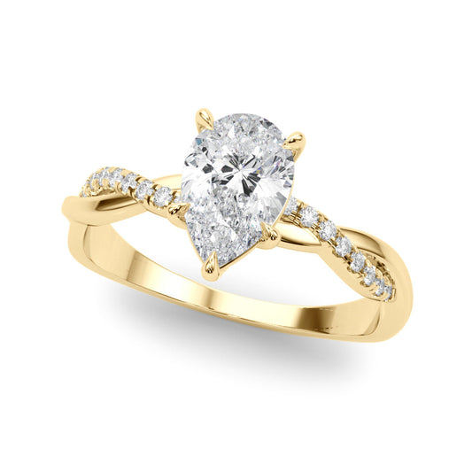 14K Yellow Gold Pear Shape Diamond Twisted Shank Engagement Ring (1.10ctw)