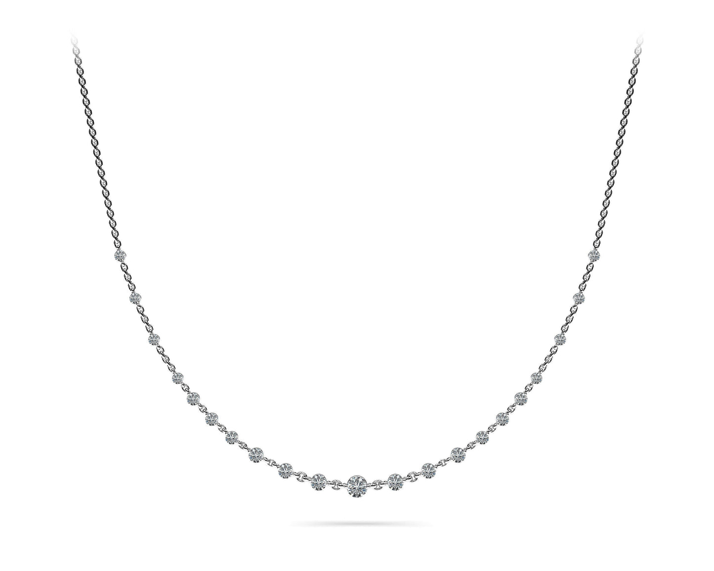14K White Gold Floating Round Diamond Necklace (4ctw)