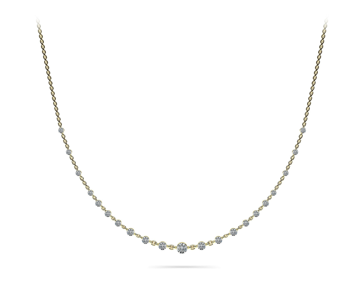 14K Yellow Gold Floating Round Diamond Necklace (4ctw)