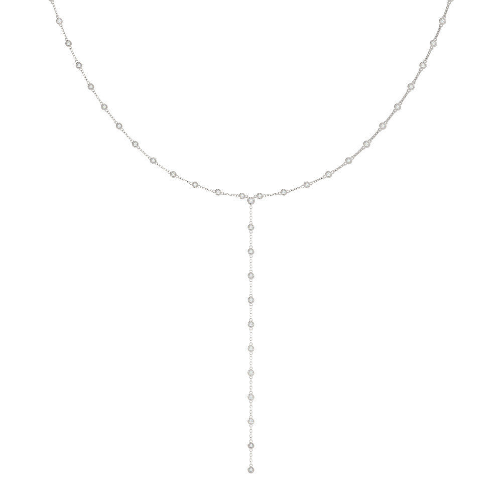 14K White Gold Bezel Set Diamonds By The Inch Dangle Necklace (2.65ctw)