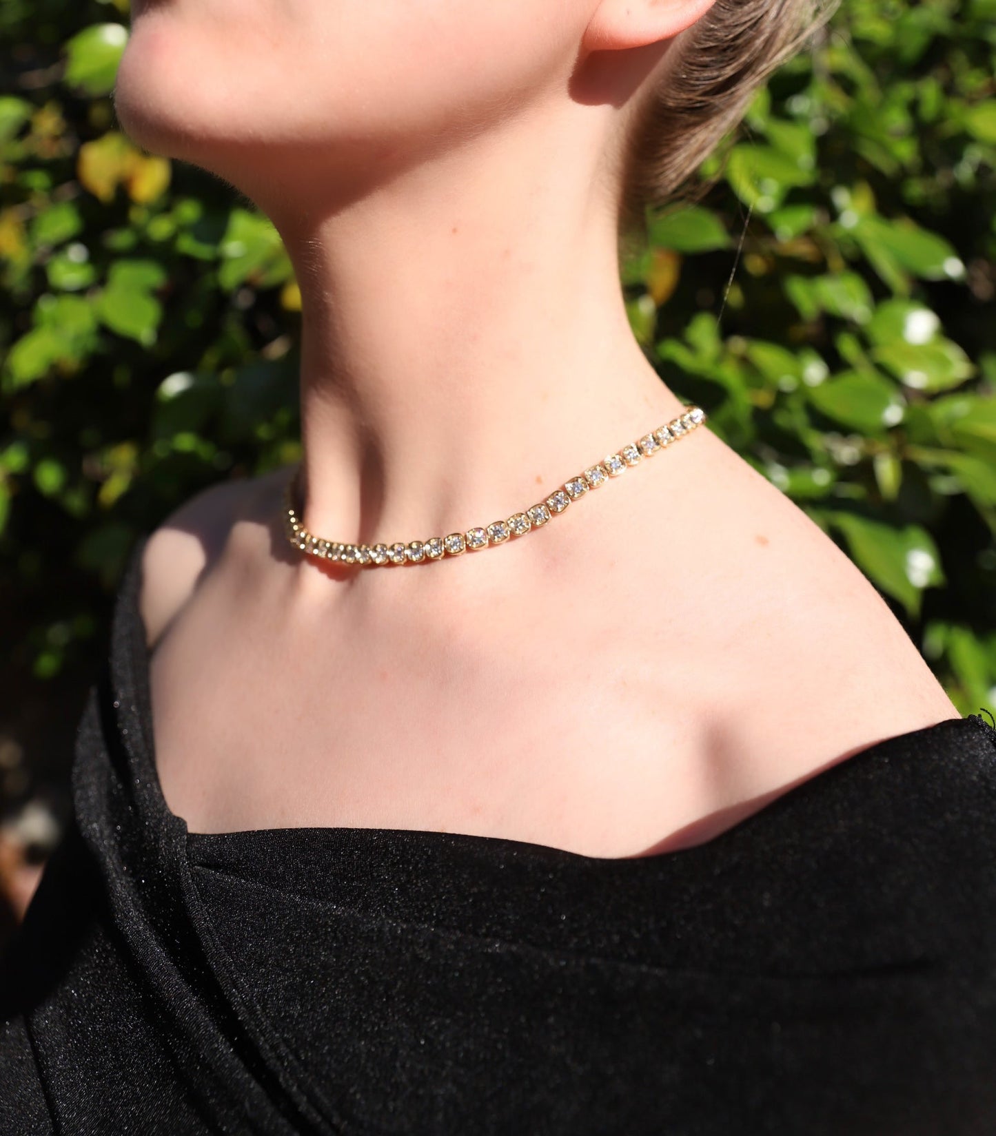 18K Yellow Gold Cushion Bezel Diamond Line Necklace (11.50ctw)