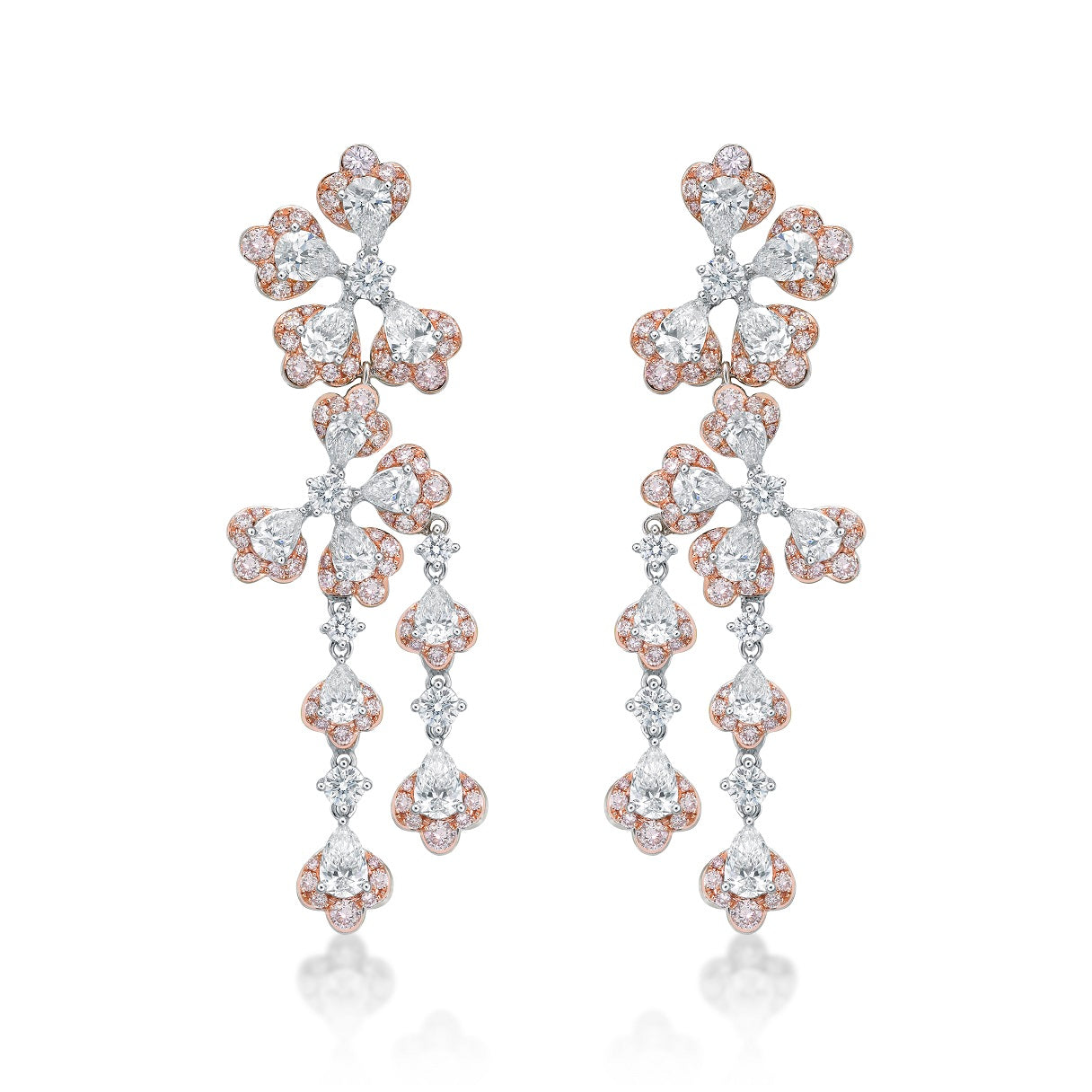 18K White Gold With Pink And White Diamond Chandelier Earrings (5.63ctw) 