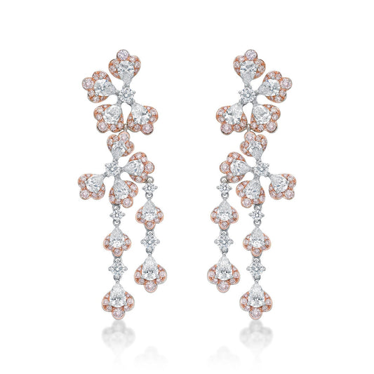18K White Gold With Pink And White Diamond Chandelier Earrings (5.63ctw) 