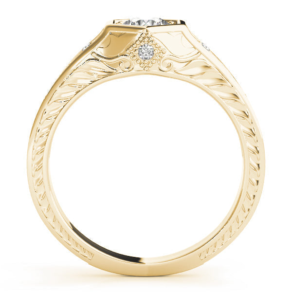14K Yellow Gold Round Brilliant Diamond Art Deco Inspired Engagement Ring (1.10ctw) 