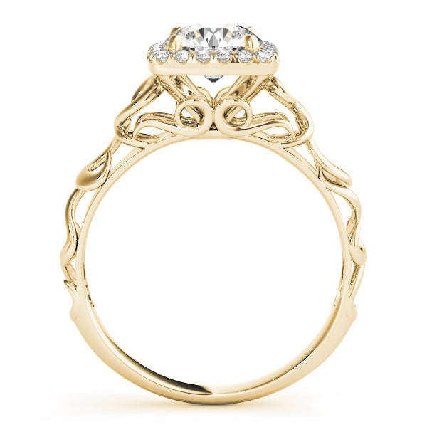 14K Yellow Gold Round Brilliant Diamond Halo Engagement Ring With Scalloped Shank (1.15ctw) 