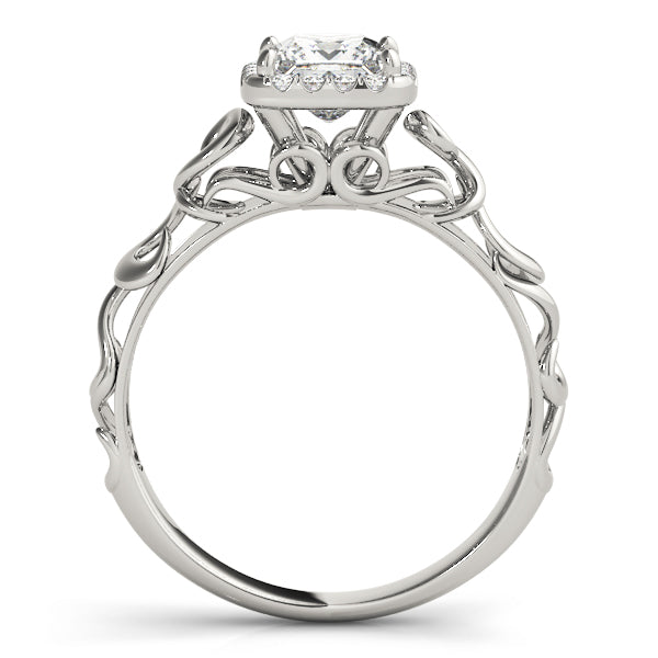 14K White Gold Princess Cut Diamond Halo Engagement Ring With Scalloped Shank (1.10ctw)