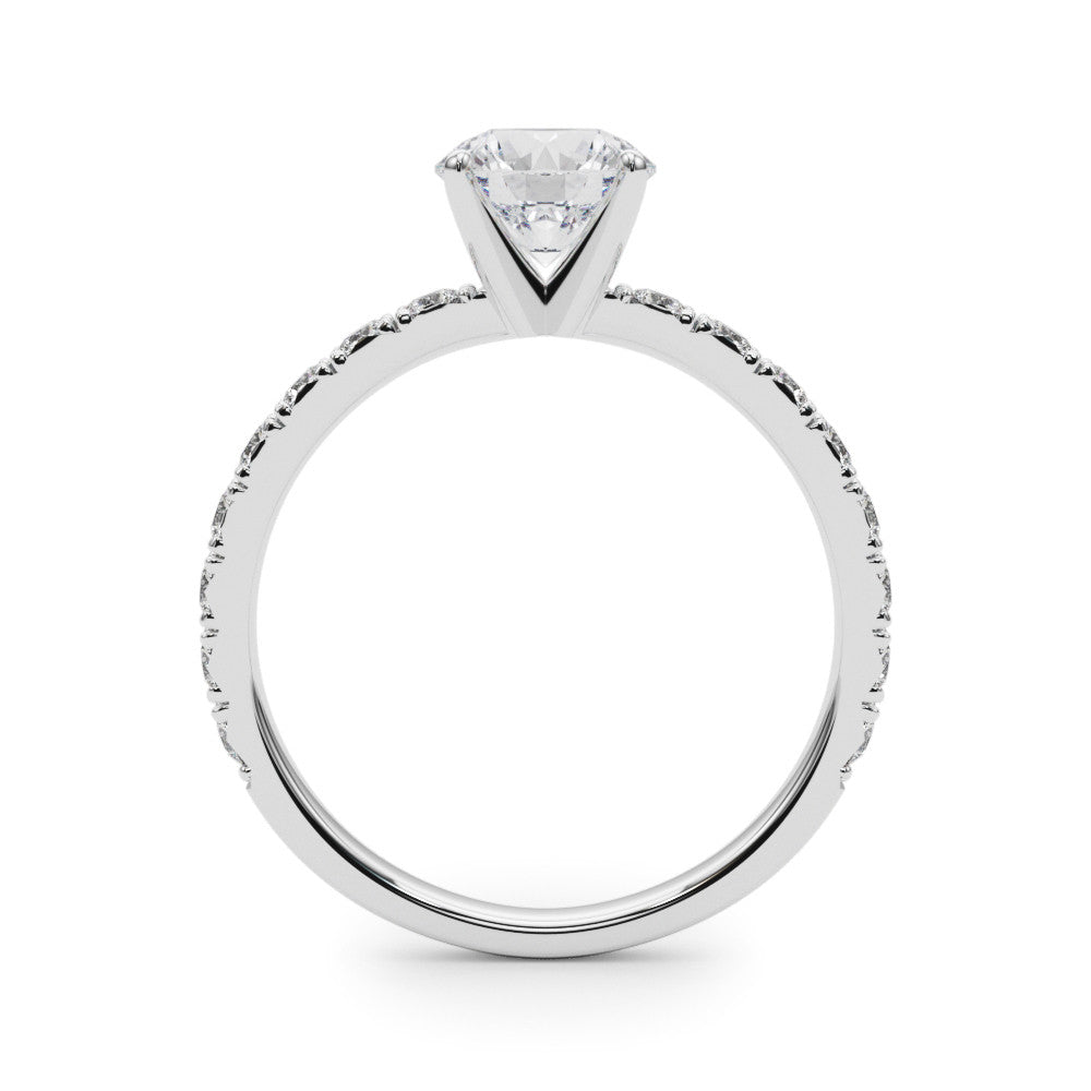 14K White Gold Round Brilliant Diamond Engagement Ring With French Pave Accent Diamonds (1.34ctw) 