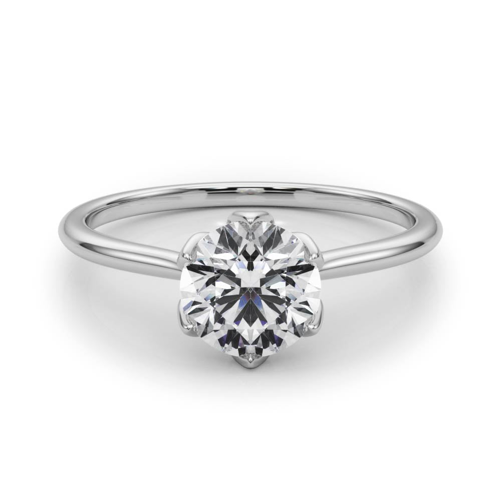 14K White Gold Round Brilliant Diamond Tulip Head 6 Prong Solitaire Engagement Ring (1ct) 