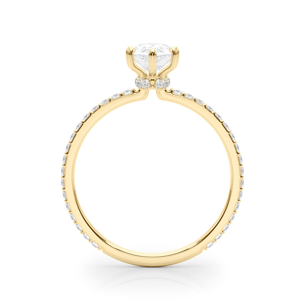 14K Yellow Gold Lab-Grown Pear Shape Diamond Hidden Halo Engagement Ring - Options Available