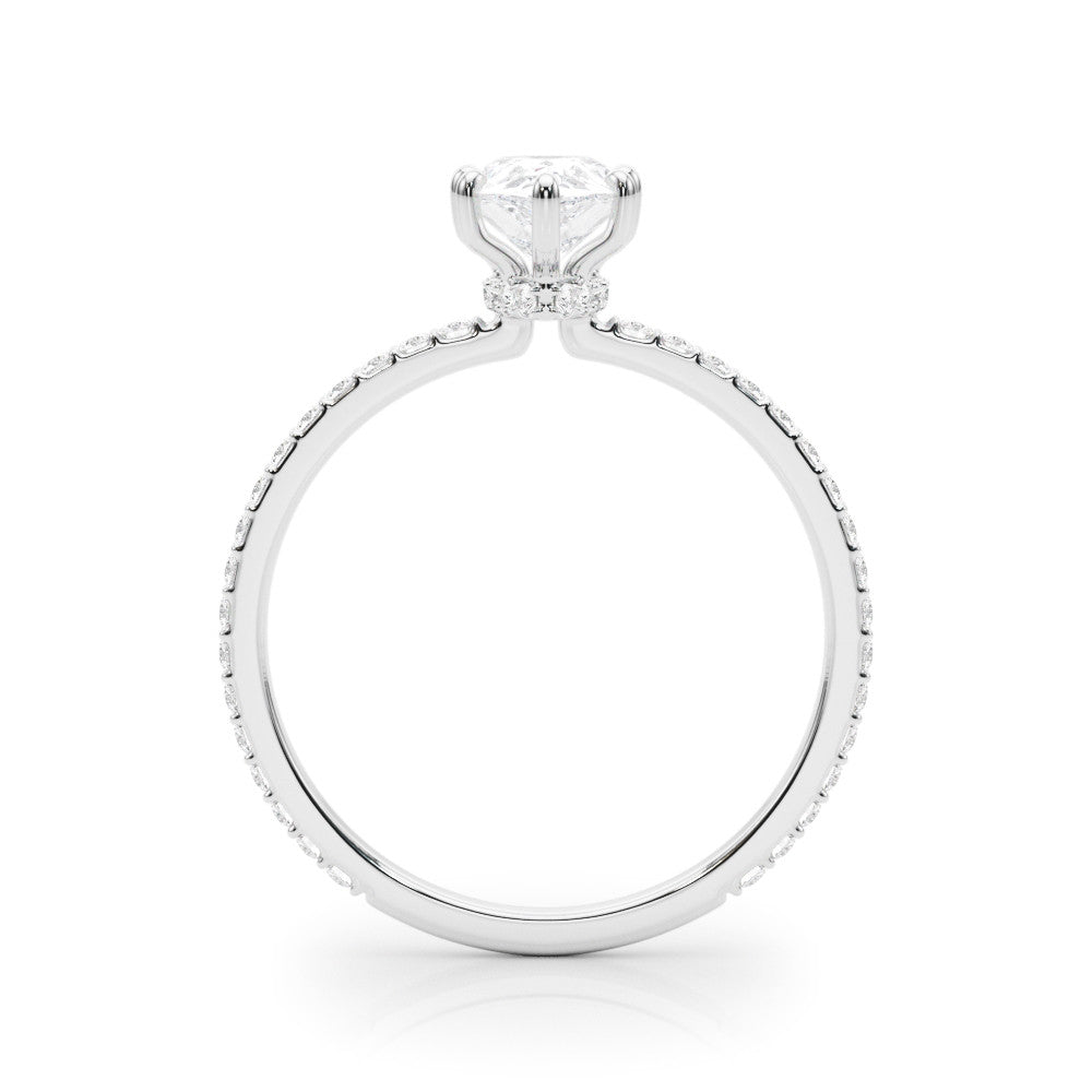 14K White Gold Lab-Grown Pear Shape Diamond Hidden Halo Engagement Ring - Options Available